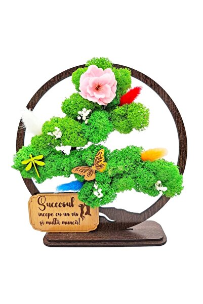 OEM Decorative Frame - Bonsai with Stabilized Lichens and Decorative Accents - Wenge, 20 cm