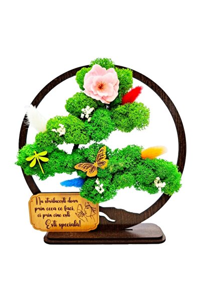 OEM Decorative Artwork - Bonsai with Stabilized Moss, 'You are special' message, Wenge 20cm