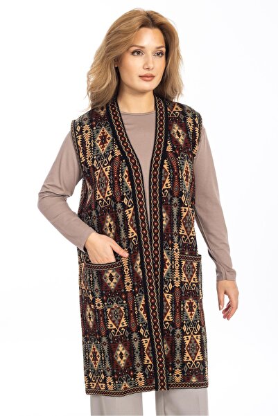 Mutlu City Women's Classic Ethnic Pattern Knitwear Knitted Kilim Mother Vest 1052 Long