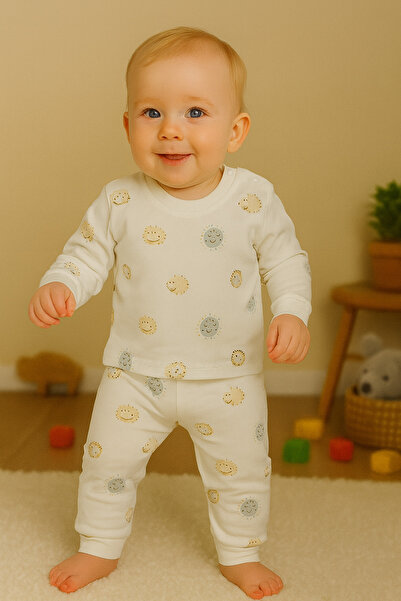 Vivolas 100% Cotton Baby Set with Snap Fasteners on the Shoulders, Unisex, 2-Piece, Top and Bottom, Monthly Sizes 3-6-9-12 Months