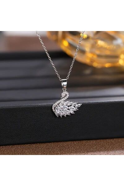 Vipfoni Beyaz Zirkon Taşlı Çelik Kuğu Kolye