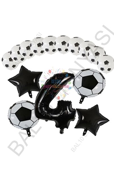 İSTOÇ PARTİ Soccer Ball Star Foil Black Number Printed Balloon Set Age 4