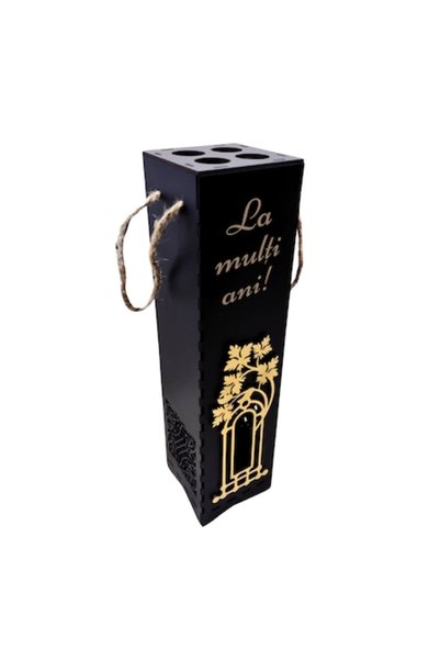 OEM Cutie de vin din lemn pentru aniversare, 34x9x9 cm, negru+auriu, decorați...