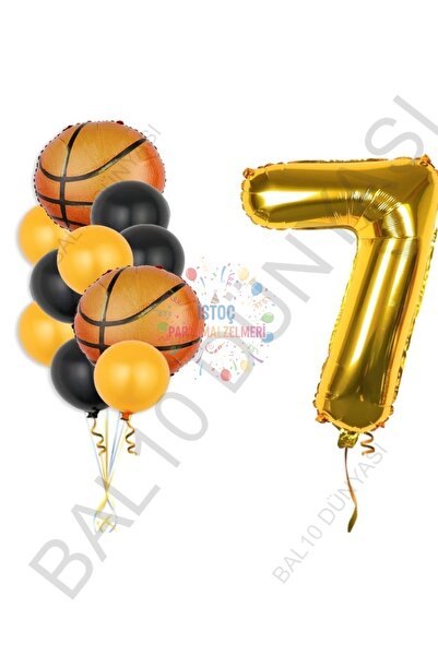 İSTOÇ PARTİ Gold Color Number Basketball Ball Foil Latex Balloon Set Age 7