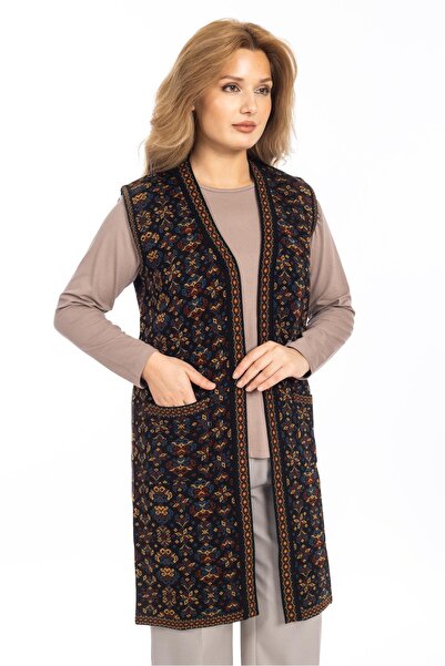 Mutlu City Classic Women's Ethnic Model Knitwear Knitted Long Mother Vest 1070