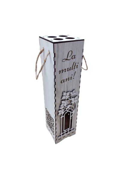 OEM Cutie de vin din lemn - pentru aniversare/zi onomastică, alb+argintiu art...