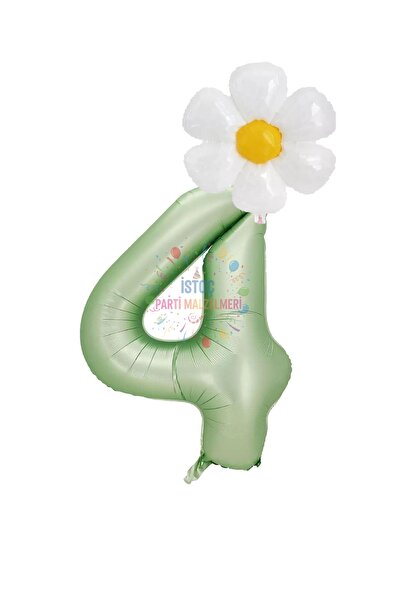 İSTOÇ PARTİ Water Green Color Number and Daisy Foil Balloon Set Age 4