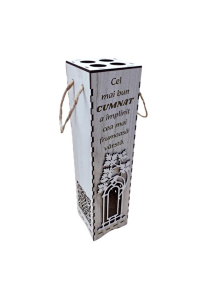 OEM Cutie de vin din lemn - gravată „Cel mai bun cumnat”, 34x9x9 cm, alb arti...