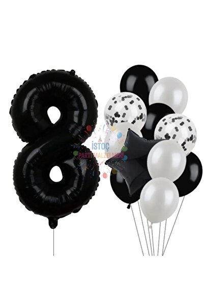 İSTOÇ PARTİ Black Number Star Foil and Latex Balloon Set Age 8