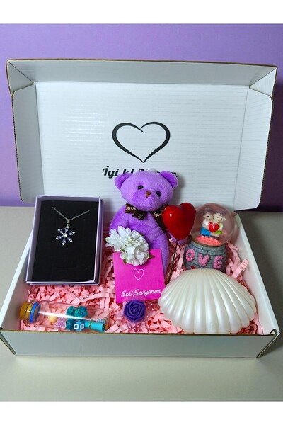 RAWEZON Mor Konsept- Çelik Mor Lotus Kolye-Işıklı Mini Küre-İstiridye Mum-Dil...