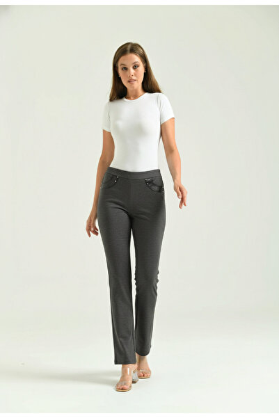 Vox Collection Deri Detaylı Toparlayıcı Büyük Beden Pantolon