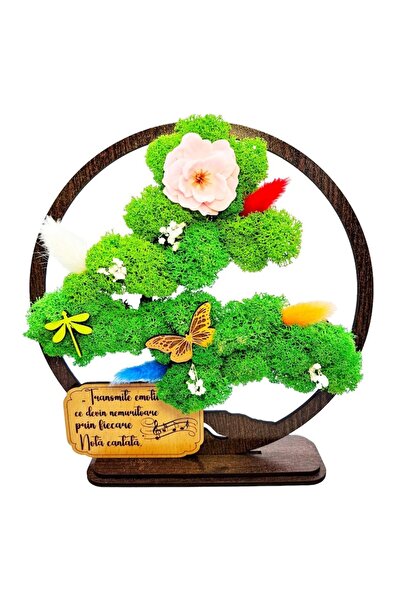 OEM Decorative Picture - Bonsai with Stabilized Moss and Decorative Accents, Wenge, 20cm