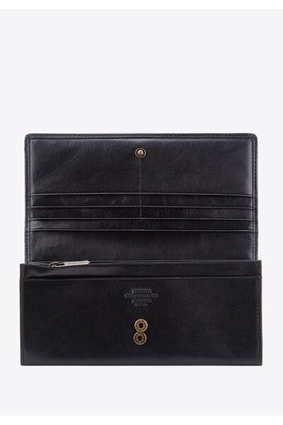 Wittchen Portofel din piele pentru femei cu stemă orizontală, negru