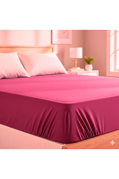 Maki Home Makiteks 100% Cotton Fuchsia 160X200+2*(50X70) Double Elastic Sheet and Pillowcase Set