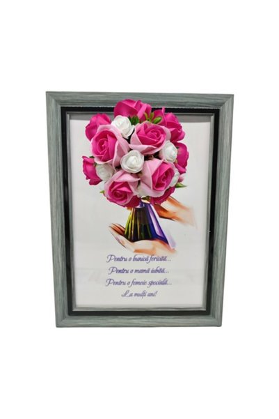 T&M Personalizare Tablou înrămat A4 (30x21 cm) – Decor floare de săpun roz (r...