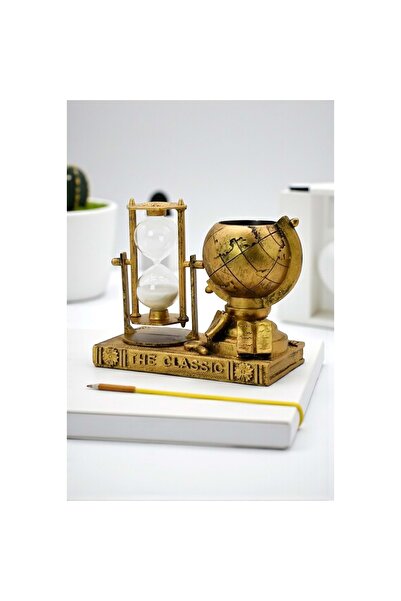 hediyesahibi 3'ü 1 Arada Retro Dünya Küresi – Kum Saati, Kalemlik ve Sukulent...