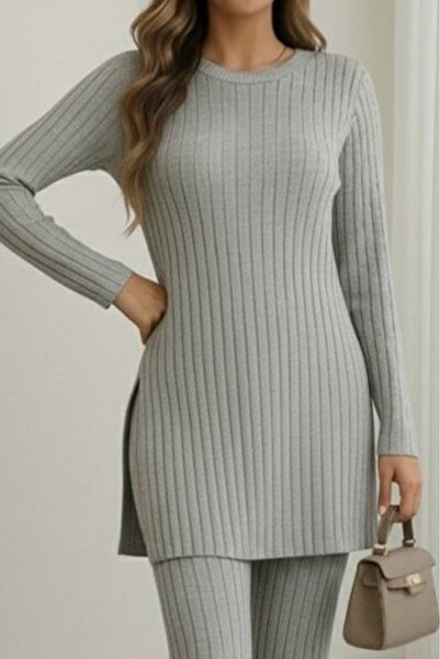 VELİZADE Fitilli Yandan Yırtmaçlı 2'li Alt Üst Takım Uzun Kollu Kışlık Konfor Model Tesettür Takım