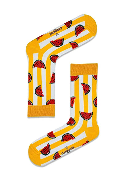 CANMODA Orange Striped Watermelon Patterned Socks (Suitable for Size 36-44)