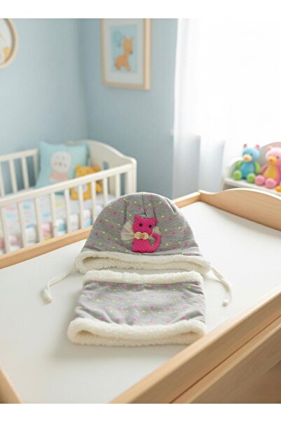 Lumos Trade Baby Girl Plush Detailed Winter Beanie and Neck Warmer Set – Warm, Soft and Stylish Design