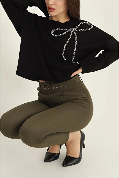 Blue Morpho Beaded Bow Detail Knitwear Stone Embellished Skirt Top Crop Sweater