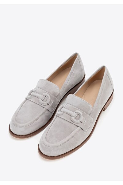 Wittchen Women's genuine leather moccasins with a subtle buckle, gray suede leather