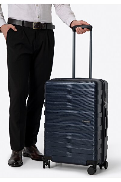 Wittchen Valiză bărbătească medie din policarbonat cu dungi orizontale, bleumarin, policarbonat