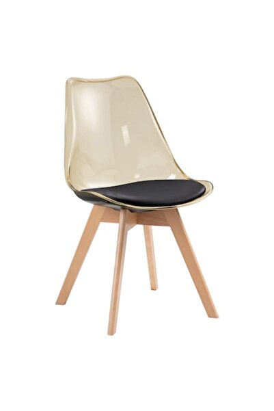 QMOBILI Tori TRS Dining Chair - Gold, Transparent PP Shell, Black Faux Leather Seat, Beech Legs
