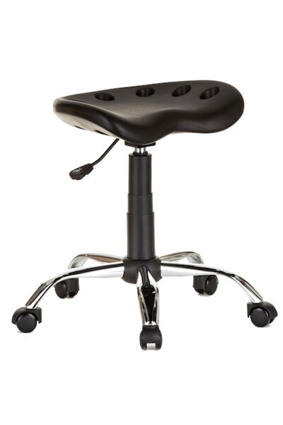 QMOBILI Scaun de laborator 1290 TAU CR - Negru, Șezut din poliuretan, Bază cromată, Roți din cauciuc