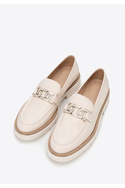 Wittchen Women's genuine leather moccasins with buckle, cream, cream, genuine leather