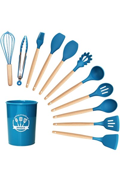 amXea Set de ustensile de bucătărie cu 12 piese - Silicon albastru, rezistent...