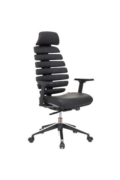 QMOBILI Scaun de birou ergonomic ERGO LINE PRO — Piele naturală neagră, tetie...