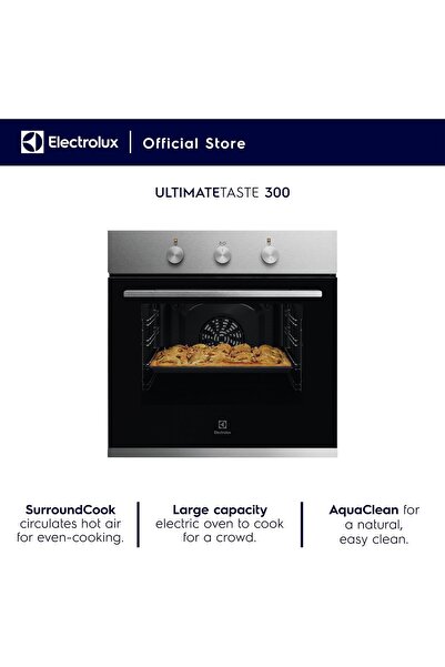 Electrolux 60cm Premium Built-In Oven with Fan, 58L XL Oven Capacity with Aqua Cleaning, Child Lock,