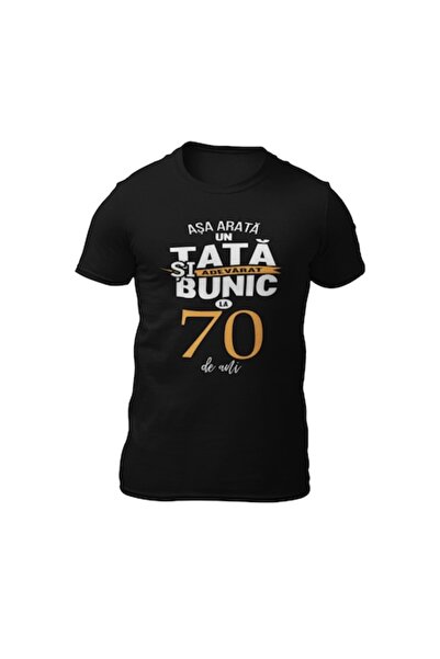 Tricou Destept Tricou personalizat „Tată și bunic la 70 de ani”, negru, 2XL