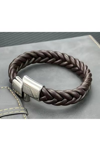 voyageaccessory Kahve & Siyah Renk Seçenekli Mıknatıslı Çelik Kilitli Şık Model Erkek Örgü Deri Bileklik