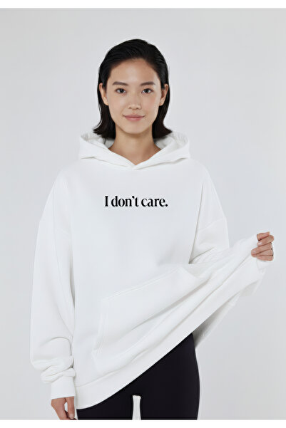 CC STORE I Don'T Care Back and Front Printed Winter Fleece Thick Sweatshirt Hoodie