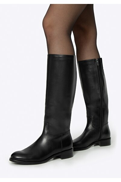 Wittchen Ghete de damă din piele cu tijă lată, piele neagră