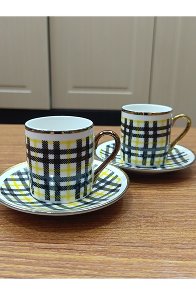 DEKOR ZÜCCACİYE HOME Gönül 2-Piece Yellow Striped Coffee Cup