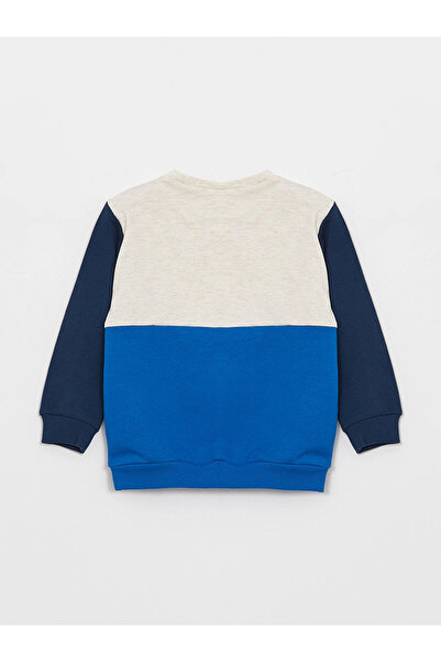 LC Waikiki Φούτερ για αγοράκια LCW baby Ecru με μακρυμάνικο λαιμόκοψη αντίθεση χρωμάτων