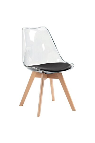 QMOBILI Tori TRS Dining Chair - Black Seat, Transparent PP Shell, Beech Legs