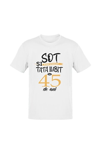 Tricou Destept Tricou Sot adevarat si Tata iubit la 45 de ani, alb, 3XL