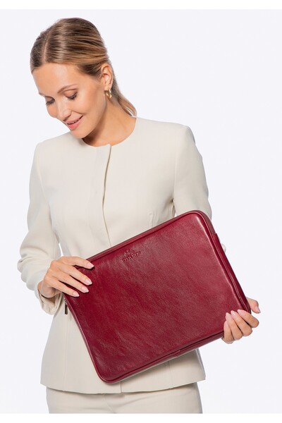 Wittchen Women's 15.6" Laptop Case made of genuine leather, red, red, genuine leather