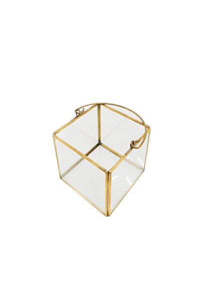 Doty Vază terariu cu ramă aurie pentru plante, sticlă cubică și alamă, transparentă, 10x10 cm -