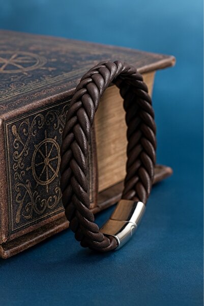voyageaccessory Stylish Model Men's Braided Leather Bracelet with Magnetic Steel Lock, Available in Brown & Black Colors