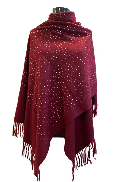 HERCHES Wool Textured Stone Shoulder Shawl - Burgundy