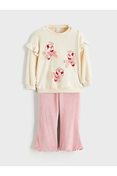 LC Waikiki Ecru Baby Girl Sweatshirt and Leggings Pants 2-Piece Set