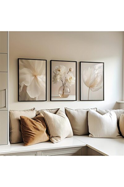 NT Handmade Ламинирана рамка PVC защитена 3-частна модерна декоративна стена с флорален мотив, отпечатана с UV печат, комплект MDF