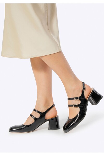 Wittchen Pantofi cu toc din piele pentru femei cu barete, piele neagră