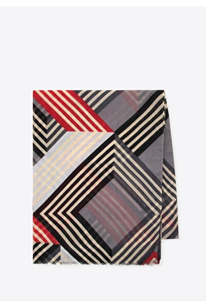 Wittchen Eșarfă pentru femei cu model geometric în negru și roșu, poliester negru și roșu