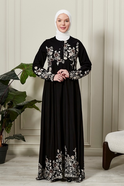 fistan Mevlana Φούστα Βισκόζη Ύφασμα Hijab Ρούχα Μητέρα Φόρεμα Προσευχής Φαρδιά Μοτίβο Hijab Φόρεμα