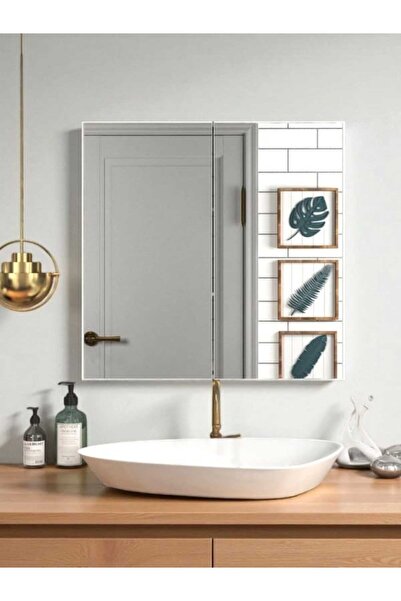 Emdief Home Aynalı Banyo Dolabı İki Kapaklı 60X60X15 cm